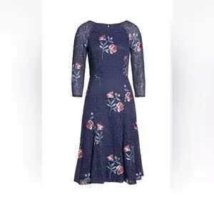 Eliza J | Dresses | Eliza J Navy Floral Embroidered Lace Fit And Flare Dress  Size 8 | Poshmark